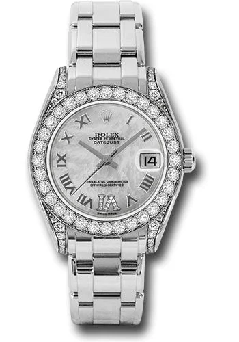 Dressy Watches for Evening EventsRolex White Gold Datejust Pearlmaster 34 Watch - 34 Diamond Bezel - White Mother-Of-Pearl Roman Dial - 81159 mdr