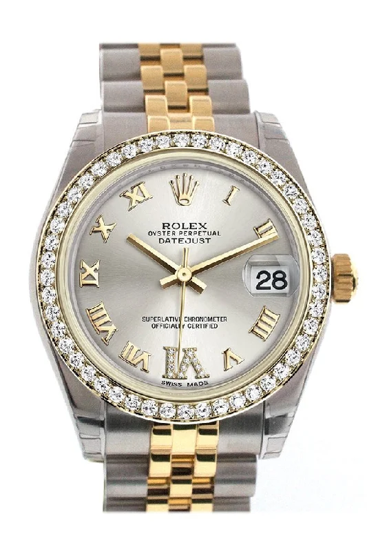 Casual Watches for Weekend OutingsRolex Datejust 31 Silver Large VI Diamonds Dial Diamond Bezel Jubilee Yellow Gold Two Tone Watch 178383