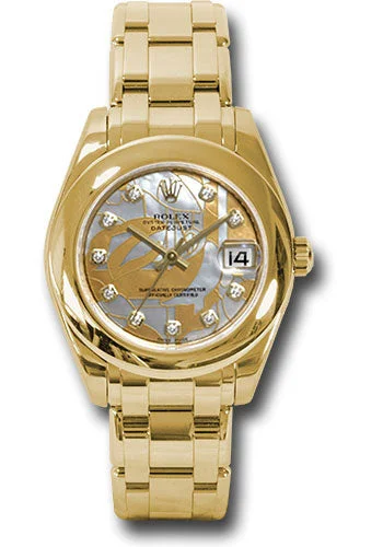 Watches with Engraved Dials for PersonalizationRolex Yellow Gold Datejust Pearlmaster 34 Watch - Polished Bezel - Goldust Dream Mother-Of-Pearl Diamond Dial - 81208 gdd