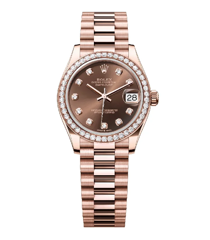 Round Dial Watches with Roman Numerals31mm 18k Everose Gold President Diamond Bezel Chocolate Diamond Dial