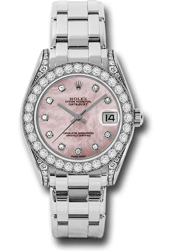 Hybrid Smartwatches with Traditional Watch AestheticsRolex White Gold Datejust Pearlmaster 34 Watch - 34 Diamond Bezel - Pink Mother-Of-Pearl Diamond Dial - 81159 pmd