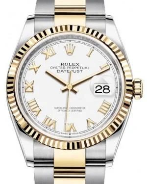 Leather Band Watches with Quick-Release BucklesRolex Datejust 36mm 126233 White Roman Dial Two Tone Oyster Bracelet NEW