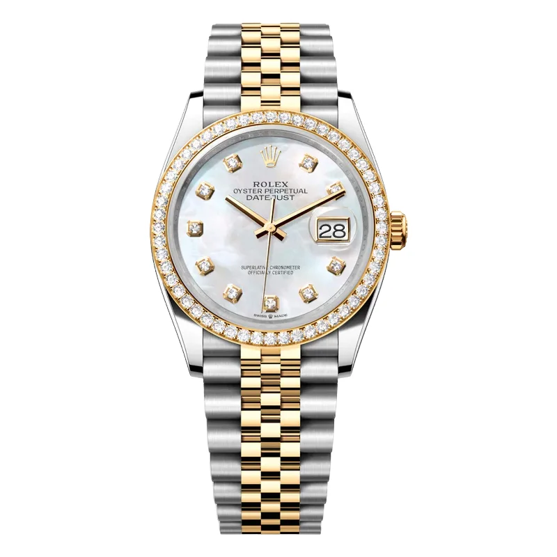 Luxury Quartz Watches with High-End MovementsRolex Datejust 36mm 116243 Mother of Pearl MOP Diamond Dial, Diamond Bezel, Worn 2011