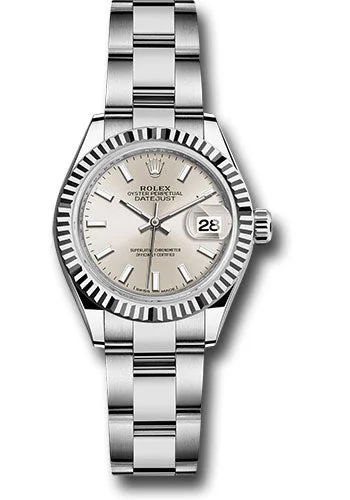 Classic Style Watches for Timeless AppealRolex Steel and White Gold Rolesor Lady-Datejust 28 Watch - Fluted Bezel - Silver Index Dial - Oyster Bracelet - 279174 sio