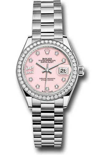 Watches with GMT FunctionRolex White Gold Lady-Datejust Watch - 44 Diamond Bezel - Pink Opal Diamond Dial - President Bracelet - 279139rbr po9dix8dp