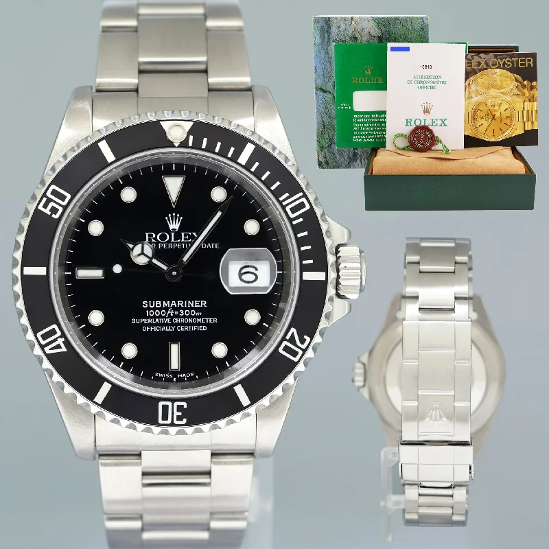 Watches with Sword-Style Hands for a Distinctive Look2000 MINT PAPERS Rolex Submariner Date 16610 Steel Black 40mm Watch Box