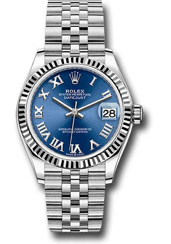 Leather Band Watches with Quick-Release BucklesRolex Steel and White Gold Datejust 31 Watch - Fluted Bezel - Blue Roman Dial - Jubilee Bracelet 278274 blrj