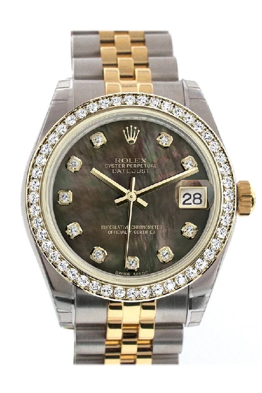 Fashionable Quartz Watches for Women with Leather StrapsRolex Datejust 31 Black mother-of-pearl Diamond Dial Diamond Bezel Jubilee Yellow Gold Two Tone Watch 178383