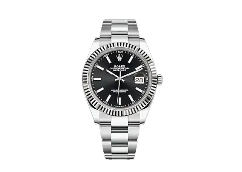 Leather Band Watches with Quick-Release BucklesRolex DateJust 41mm 126334 Oystersteel Bright Black Dial