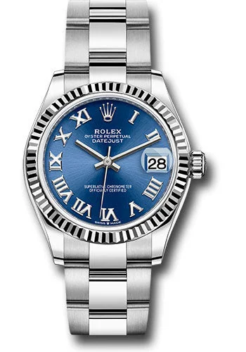 Mechanical Watches with Hand-Winding MechanismRolex Steel and White Gold Datejust 31 Watch - Fluted Bezel - Blue Roman Dial - Oyster Bracelet 278274 blro