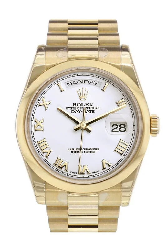 Watches with Silicone Straps for a Soft FeelRolex Day-Date 36 White Roman Dial President Yellow Gold Watch 118208