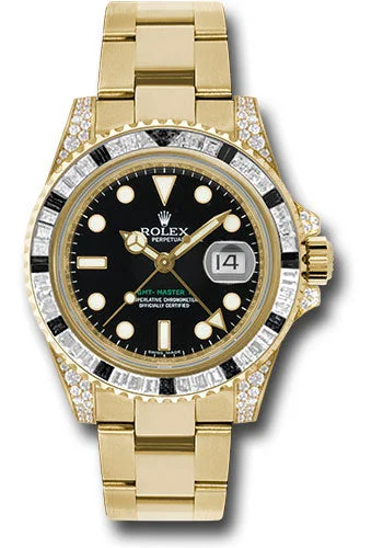 Retro-Inspired Quartz Watches for Retro LoversRolex Yellow Gold GMT-Master II 40 Watch - Diamond And Black Sapphire Bezel - Black Dial - Oyster Bracelet - 116758SANR