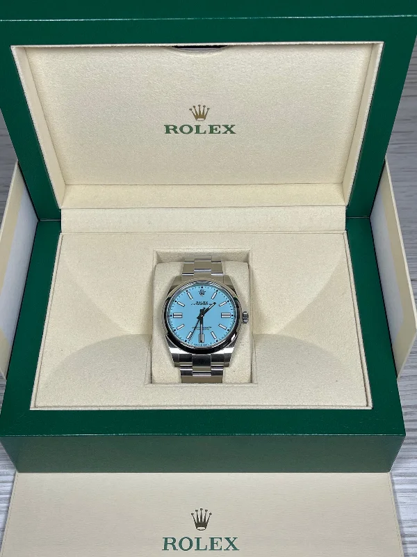 Alloy Cased Watches for Affordable QualityRolex Oyster Perpetual 41mm 124300 Oystersteel Turquoise Blue Dial