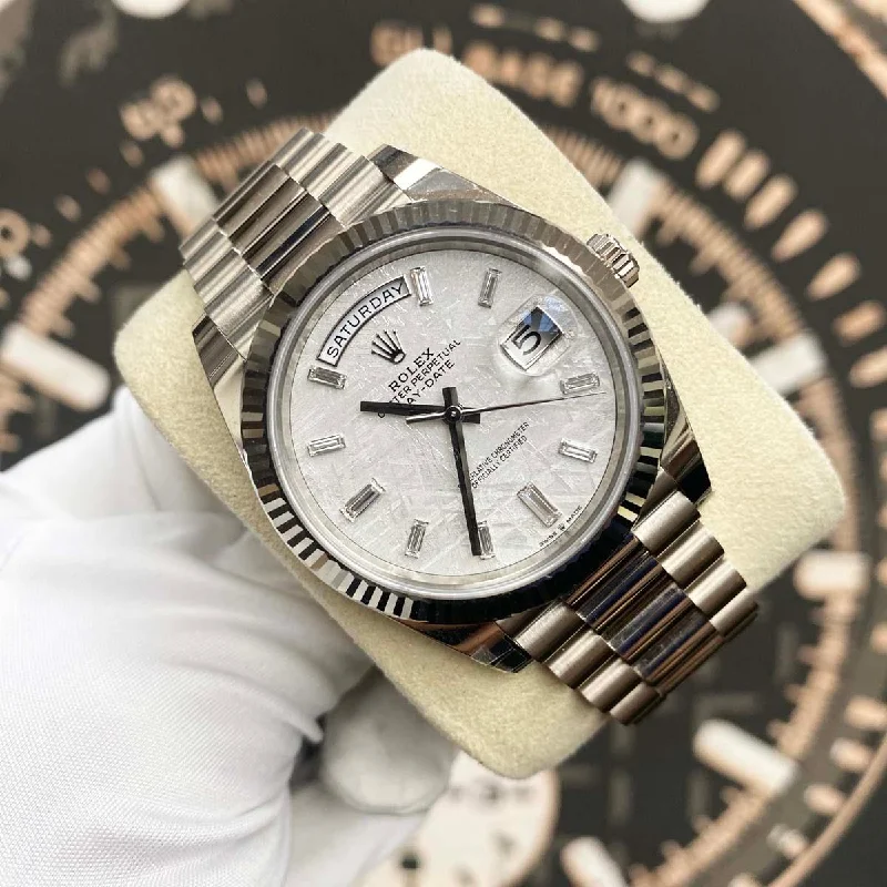 Limited Edition Watches for Exclusive CollectorsRolex Day-Date 40 Presidential 228239 Fluted Bezel Baguette Diamond Meteorite Dial