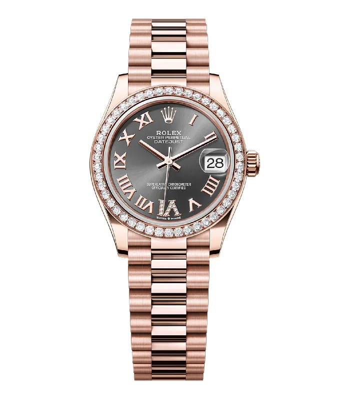 Minimalist Analog Watches for Everyday Wear31mm 18k Everose Gold President Diamond Bezel Slate Dial