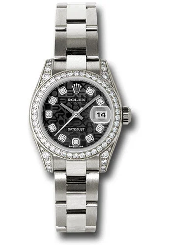 Ceramic Cased Watches with Mother-of-Pearl DialsRolex White Gold Lady-Datejust 26 Watch - 42 Diamond Bezel - Black Jubilee Diamond Dial - Oyster Bracelet - 179159 bkjdo