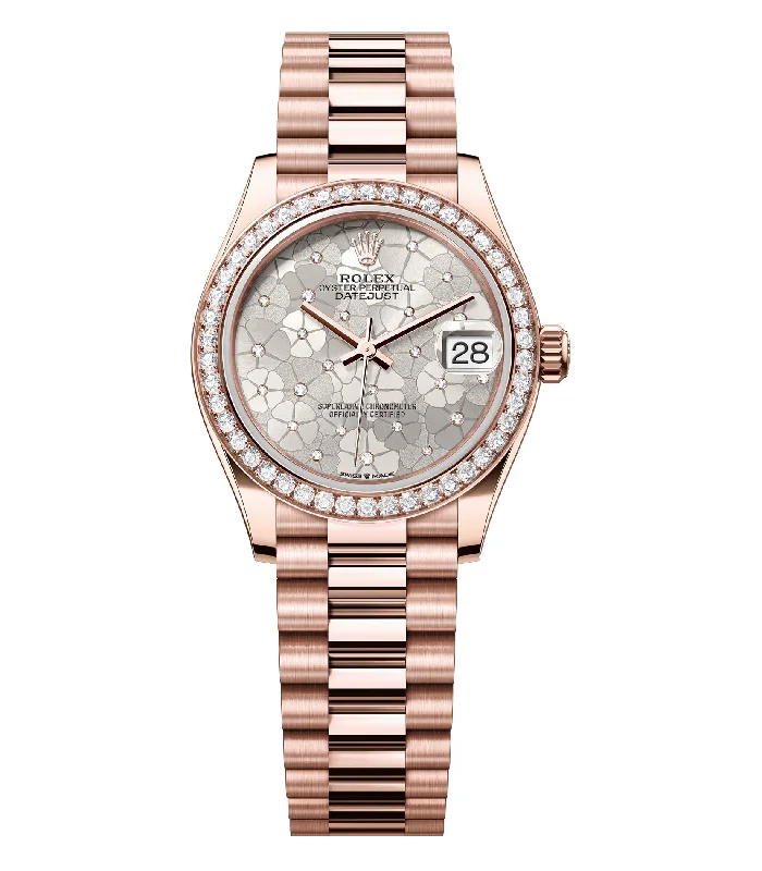 Limited Edition Watches for Exclusive Collectors31mm 18k Everose Gold Diamond Bezel Silver Floral Motif Diamond Dial