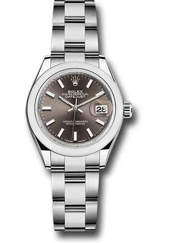 Casual Watches for Weekend OutingsRolex Steel Lady-Datejust 28 Watch - Domed Bezel - Dark Grey Index Dial - Oyster Bracelet - 279160 dgio