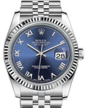 Watches with Multiple Time Zone DisplaysRolex Datejust 36 White Gold/Steel Blue Roman Dial & Fluted Bezel Jubilee Bracelet 116234