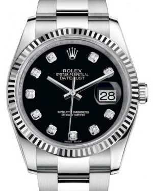 Watches with Embossed Dials for a Textured LookRolex Datejust 36 White Gold/Steel Black Diamond Dial & Fluted Bezel Oyster Bracelet 116234