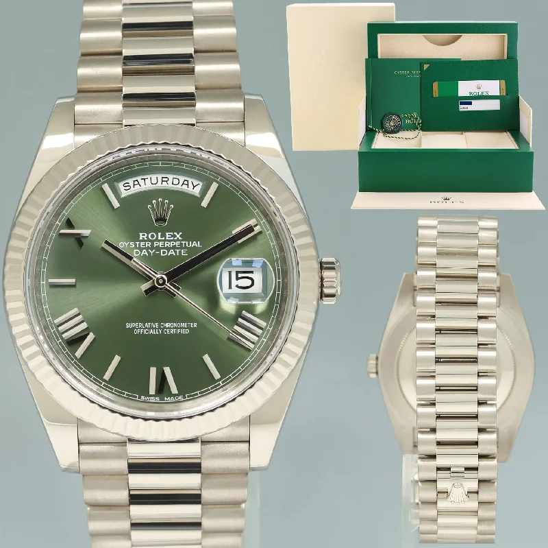 Classic Style Watches for Timeless Appeal2019 Papers Rolex Day Date 40 White Gold President GREEN Roman 228239 Watch