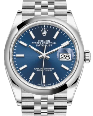 Watches with Multiple Time Zone DisplaysRolex Datejust 36MM Stainless Steel Blue Index Dial & Smooth Domed Bezel Jubilee Bracelet 126200 - NEW