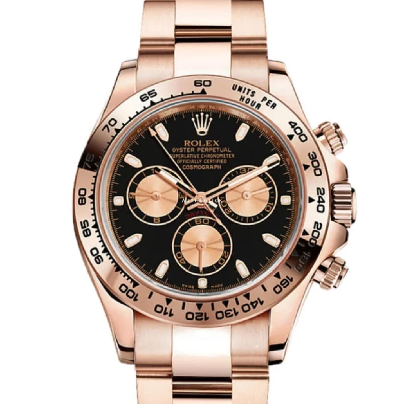 Watches with Baton-Style Hands for a Classic LookRolex Cosmograph Daytona 40mm Everose Black Dial 116505