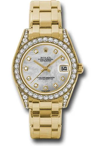 Watches with Gold Plated Cases for a Luxurious LookRolex Yellow Gold Datejust Pearlmaster 34 Watch - 34 Diamond Bezel - White Mother-Of-Pearl Diamond Dial - 81158 md