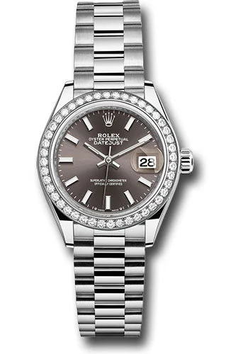 Classic Style Watches for Timeless AppealRolex White Gold Lady-Datejust Watch - 44 Diamond Bezel - Dark Grey Index Dial - President Bracelet - 279139rbr dkgip