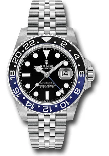 Round Dial Watches with Roman NumeralsRolex Steel GMT-Master II 40 Watch - Black And Blue Batman Bezel - Black Dial - Jubilee Bracelet - 126710BLNR