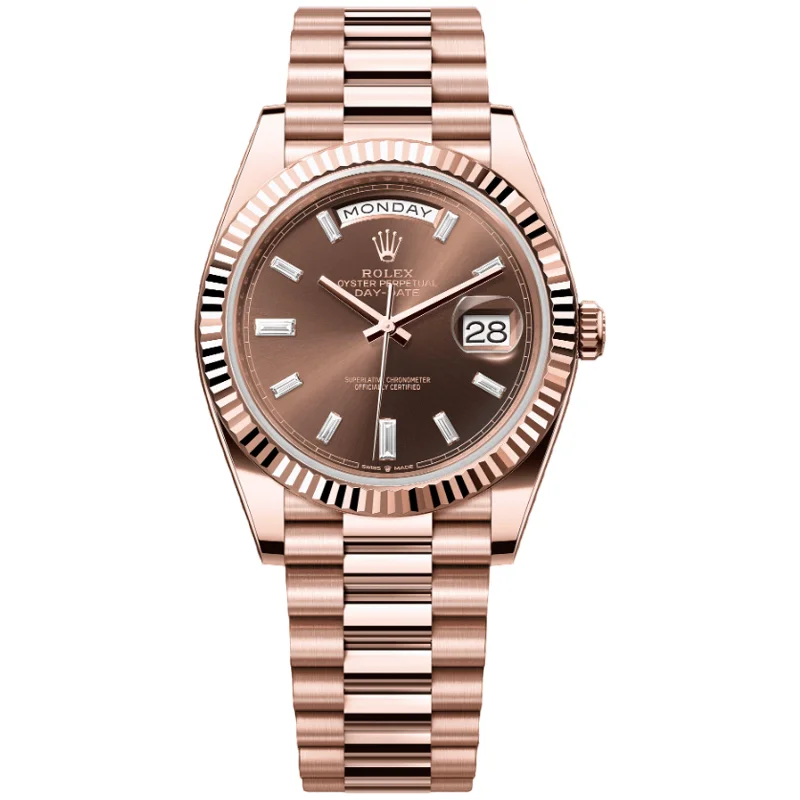 Classic Style Watches for Timeless AppealRolex Day-Date 40mm 228235-0003 Chocolate Baguette Diamond Dial, Unworn 2024