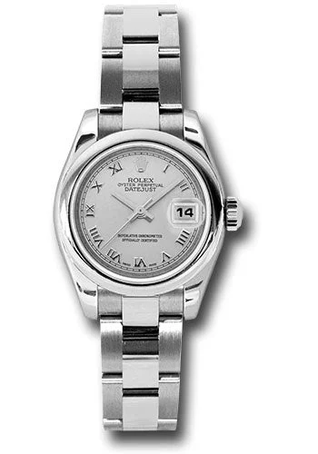 Watches with Stainless Steel PVD Coating for Scratch ResistanceRolex Steel Lady-Datejust 26 Watch - Domed Bezel - Silver Roman Dial - Oyster Bracelet - 179160 sro