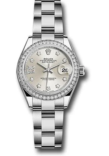 Watches with Power Reserve Indicator (for mechanical)Rolex Steel and White Gold Rolesor Lady-Datejust 28 Watch - 44 Diamond Bezel - Silver Diamond Star Dial - Oyster Bracelet - 279384RBR s9dix8do