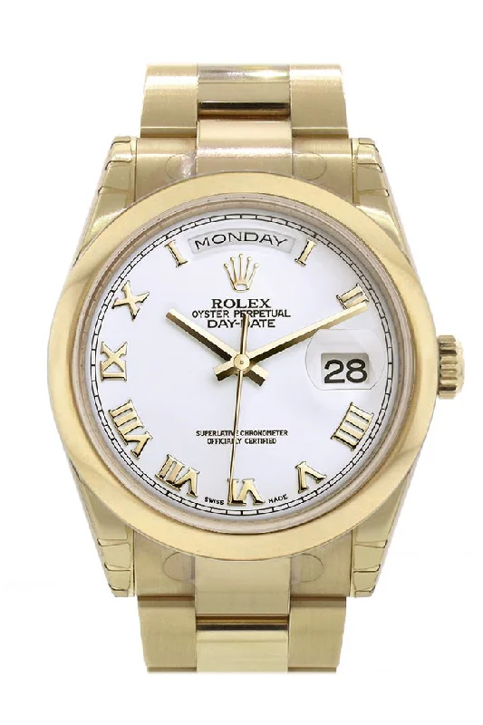 Mechanical Watches with Hand-Winding MechanismRolex Day-Date 36 White Roman Dial Yellow Gold Watch 118208