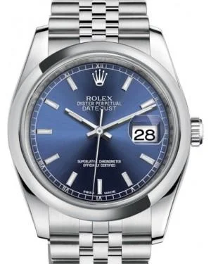 Leather Band Watches with Quick-Release BucklesRolex Datejust 36 Stainless Steel Blue Index Dial & Smooth Domed Bezel Jubilee Bracelet 116200