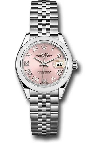 Watches with Stainless Steel PVD Coating for Scratch ResistanceRolex Steel Lady-Datejust 28 Watch - Domed Bezel - Pink Roman Dial - Jubilee Bracelet - 279160 prj