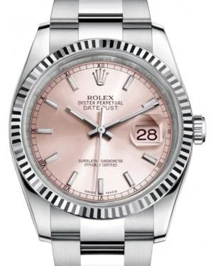 Watches with Rose Gold Plated Cases for a Feminine TouchRolex Datejust 36 White Gold/Steel Pink Index Dial & Fluted Bezel Oyster Bracelet 116234