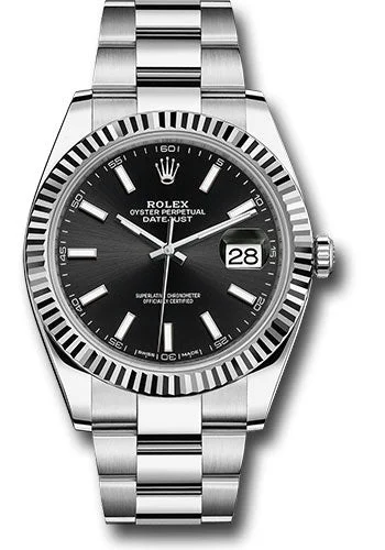 Watches with Luminous Markers for Night VisibilityRolex Steel and White Gold Rolesor Datejust 41 Watch - Fluted Bezel - Black Index Dial - Oyster Bracelet - 126334 bkio 2020 Papers