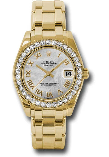 Alloy Cased Watches for Affordable QualityRolex Yellow Gold Datejust Pearlmaster 34 Watch - 34 Diamond Bezel - White Mother-Of-Pearl Roman Dial - 81298 mr