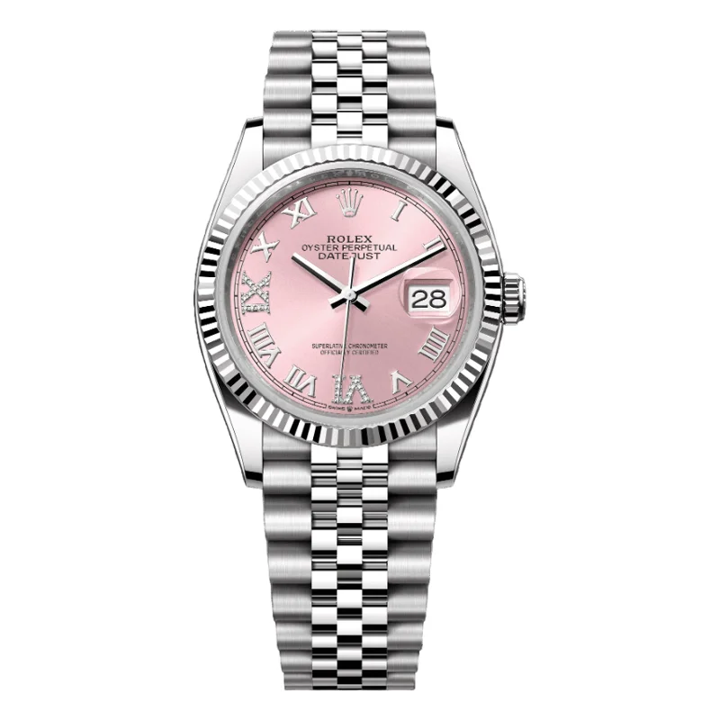 Watches with Braided Straps for a Handmade TouchRolex Datejust 36mm 126234-0031 Pink Roman with Diamond VI and XI Dial, Unworn 2024