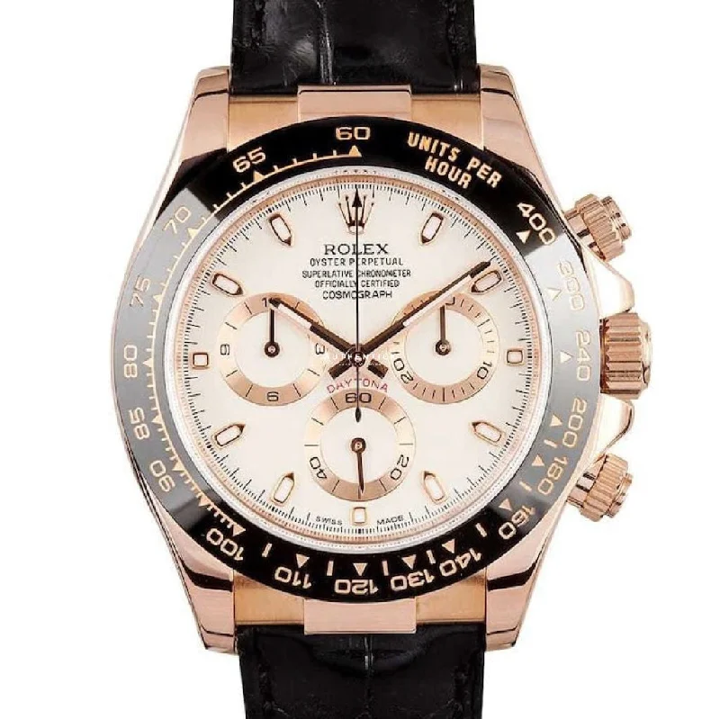 Women’s Watches with Swarovski CrystalsRolex Cosmograph Daytona Everose Leather (Discontinued) Ivory Dial 116515LN