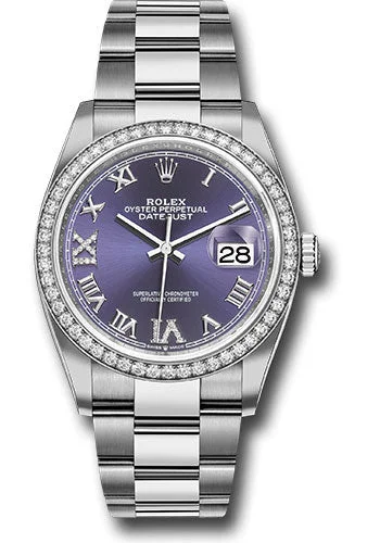 Outdoor Adventure Watches with CompassRolex Steel Datejust 36 Watch - Diamond Bezel - Aubergine Purple Diamond Roman VI and IX Dial - Oyster Bracelet - 126284RBR audr69o