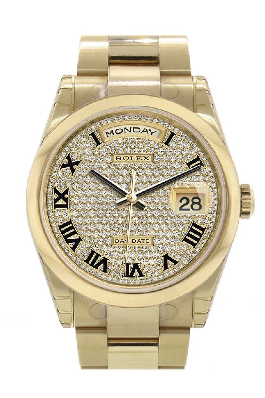 Luxury Quartz Watches with High-End MovementsRolex Day-Date 36 Diamond Paved Dial Yellow Gold Watch 118208