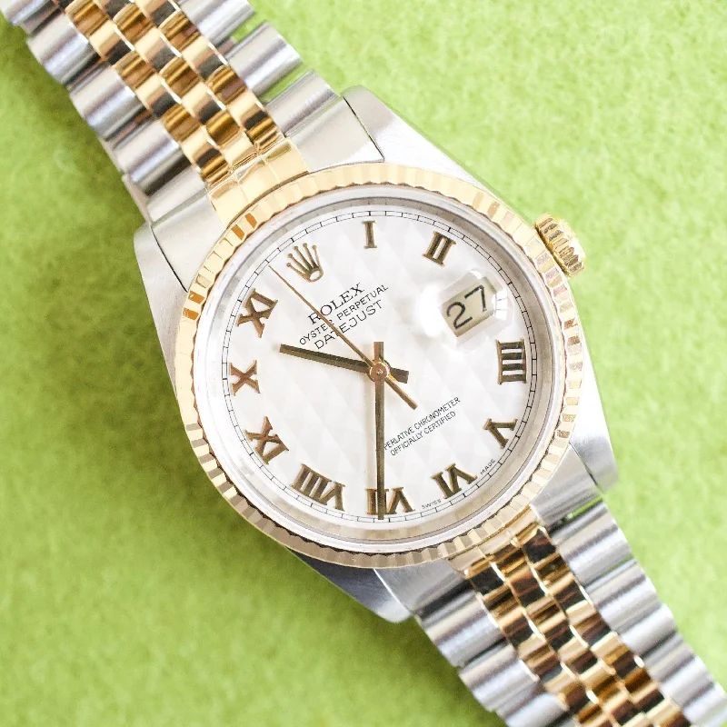 Dressy Watches for Evening EventsRolex Datejust 16233 36MM Rare Pyramid Dial Two-Tone with Box and Papers 1990