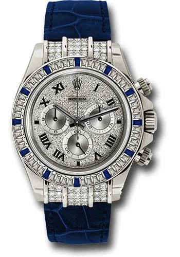 Women’s Dress Watches with Elegant StrapsRolex White Gold Cosmograph Daytona 40 Watch - Pave Diamond Enamel Roman Dial - Blue Leather Strap - 116599-12 SA