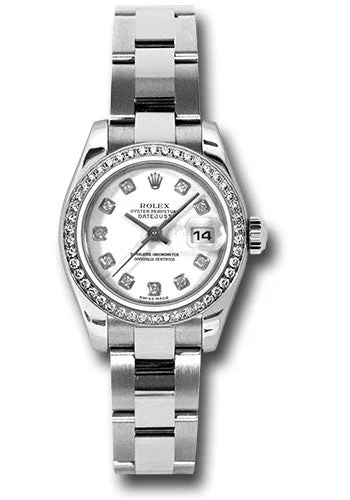 Alloy Cased Watches for Affordable QualityRolex Steel and White Gold Lady-Datejust 26 Watch - 46 Diamond Bezel - White Diamond Dial - Oyster Bracelet - 179384 wdo