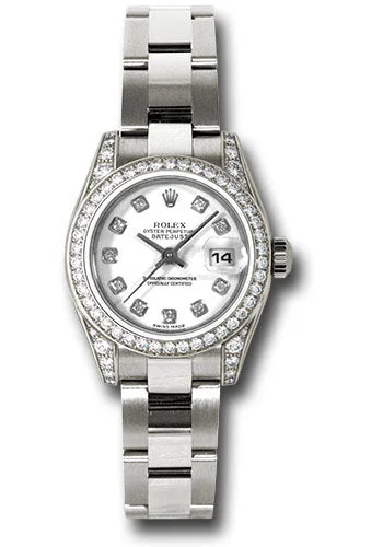 Adjustable Strap Watches for Perfect FitRolex White Gold Lady-Datejust 26 Watch - 42 Diamond Bezel - White Diamond Dial - Oyster Bracelet - 179159 wdo