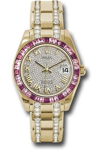 Watches with Sword-Style Hands for a Distinctive LookRolex Yellow Gold Datejust Pearlmaster 34 Watch - 12 Pink And 24 Light-Pink Sapphire Baguettes Bezel - Diamond Paved Roman Dial - 81348SARO dprdp