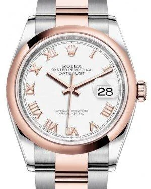 Square Dial Watches with Modern DesignRolex Datejust 36 Rose Gold/Steel White Roman Dial & Domed Bezel Oyster Bracelet 126201