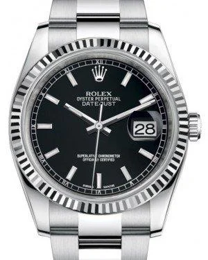 Traveler’s Watches with World Time FunctionRolex Datejust 36 White Gold/Steel Black Index Dial & Fluted Bezel Oyster Bracelet 116234